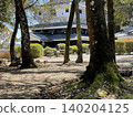 The keep of Iwakuni Castle, visible through the gaps between the trees. 140204125