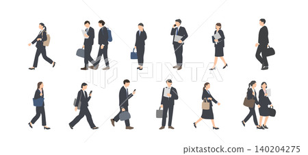 A collection of illustrations of men and women in job-hunting suits, walking and standing. A collection of illustrations of men and women in job-hunting suits, walking and standing. 140204275