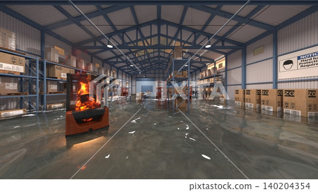 Flooded warehouse Flooded warehouse 140204354