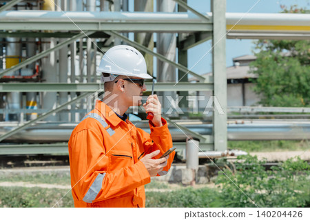 Engineer Professional Worker Survey Inspection Gas Oil Pipe Construction at Petroleum Building 140204426