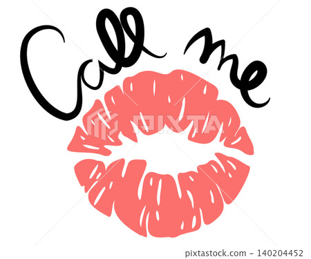 Red Lipstick Kiss with Call Me Lettering Romantic Lips Logo 140204452