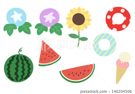 一組以夏天為靈感的可愛插畫。 一組以夏天為靈感的可愛插畫。 140204506