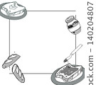 Simple, hand-drawn style square frame illustration (bakery, cafe, copy space) 140204807