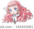 A pink-haired doctor making a phone call on her smartphone. A chibi-style character in the style of Japanese anime. A shocked girl. 140205081