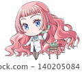 A pink-haired doctor holding a phone receiver and talking. A chibi-style character in the style of Japanese anime. A girl making a phone call. 140205084