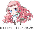 A pink-haired doctor is talking on the phone. A chibi-style character in the style of Japanese anime. A confused girl. 140205086