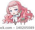 A pink-haired doctor holding the receiver and talking. A chibi-style character in the style of Japanese anime. A girl crying while on the phone. 140205089