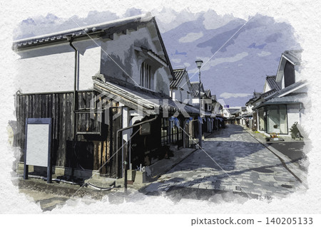 Watercolor-style painting of Yanai, a townscape with white walls, Yanai City, Yamaguchi Prefecture Watercolor-style painting of Yanai, a townscape with white walls, Yanai City, Yamaguchi Prefecture 140205133
