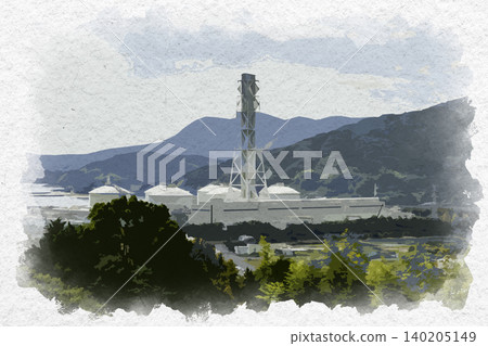 Watercolor style painting of Yanai, Chugoku Electric Power Company's Yanai Power Plant, Yanai City, Yamaguchi Prefecture Watercolor style painting of Yanai, Chugoku Electric Power Company's Yanai Power Plant, Yanai City, Yamaguchi Prefecture 140205149