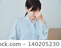 A woman suffering from eye strain due to computer work. 140205230