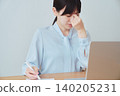 A woman suffering from eye strain due to computer work. 140205231