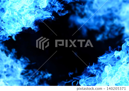 藍色火焰在黑色背景下燃燒 藍色火焰在黑色背景下燃燒 140205371