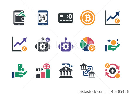 Fintech Payment Icons Set Mobile Banking Digital Wallet Cryptocurrency Trading Fintech Payment Icons Set Mobile Banking Digital Wallet Cryptocurrency Trading 140205426