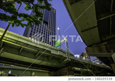 Osaka night view, Hanshin Expressway, Nishisenba JCT, ORIX Honmachi Building, Osaka City, Osaka Prefecture Osaka night view, Hanshin Expressway, Nishisenba JCT, ORIX Honmachi Building, Osaka City, Osaka Prefecture 140205539