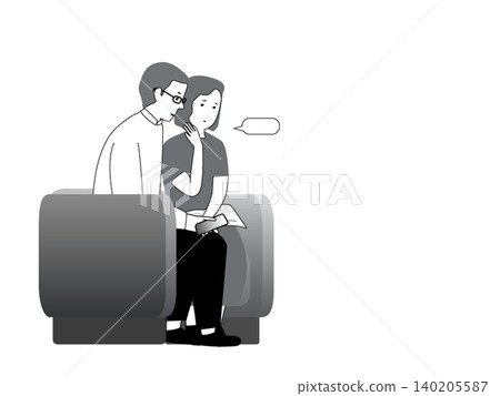 A man and woman (a married couple/partners) sitting on a sofa. A man and woman (a married couple/partners) sitting on a sofa. 140205587