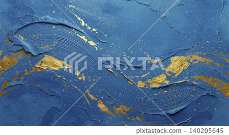現代日式背景,以充滿活力的金色波浪圖案為特色,在青金石色的和紙上流動。 現代日式背景,以充滿活力的金色波浪圖案為特色,在青金石色的和紙上流動。 140205645