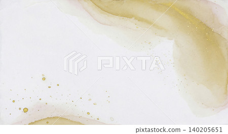 An elegant Japanese modern background featuring gold watercolors and fine gold dust scattered across white washi paper. An elegant Japanese modern background featuring gold watercolors and fine gold dust scattered across white washi paper. 140205651