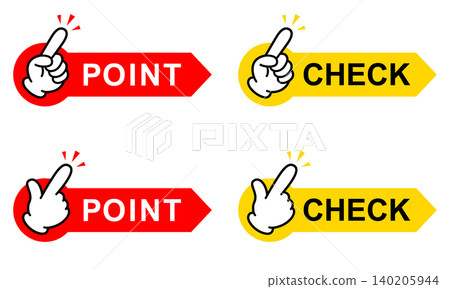 Pointing finger icon and POINT/CHECK arrow ribbon set 140205944