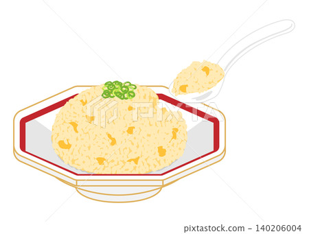 An illustration of scooping fried rice with a spoon. An illustration of scooping fried rice with a spoon. 140206004