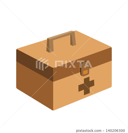 Illustration of a natural wooden first-aid kit Illustration of a natural wooden first-aid kit 140206300