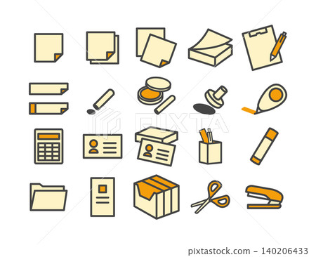 Stationery & Office Supplies Line Drawing Icon Set (21 pieces, Orange) - Suitable for sticky notes, binders, stamps, calculators, business cards, etc. Stationery & Office Supplies Line Drawing Icon Set (21 pieces, Orange) - Suitable for sticky notes, binders, stamps, calculators, business cards, etc. 140206433