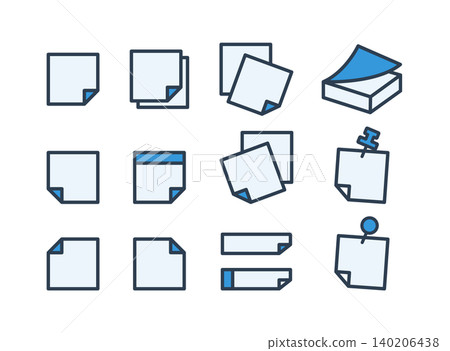 Set of 13 simple line art sticky note icons (blue) 140206438