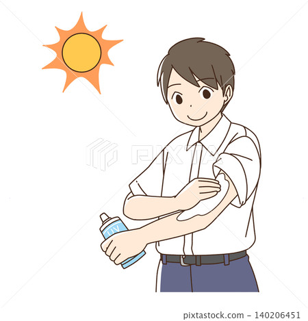 An illustration of a boy applying sunscreen. An illustration of a boy applying sunscreen. 140206451