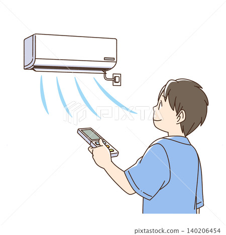 男孩使用冷氣機的插圖 男孩使用冷氣機的插圖 140206454