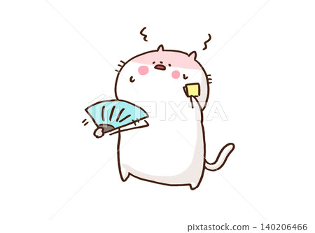 A cat with a flushed face fanning itself with a fan and wiping sweat with a handkerchief (hot flash/summer fatigue) A cat with a flushed face fanning itself with a fan and wiping sweat with a handkerchief (hot flash/summer fatigue) 140206466