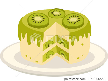 kiwi cake illustration on a plate for bakery menus dessert branding and cafe designs showing a fresh sliced fruit cake kiwi cake illustration on a plate for bakery menus dessert branding and cafe designs showing a fresh sliced fruit cake 140206559
