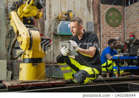 Robotic automation process industrial workshop technology implementation urban environment close-up view innovative manufacturing solutions Robotic automation process industrial workshop technology implementation urban environment close-up view innovative manufacturing solutions 140206844