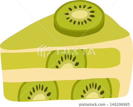 kiwi cake slice illustration with green fruit layers and cream 140206985