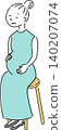 A simple full-body illustration of a pregnant woman sitting in a chair and feeling unwell (maternity, pregnancy, woman, person image). 140207074