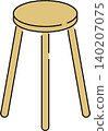 Simple wooden stool illustration (chair, furniture, interior, vector) 140207075