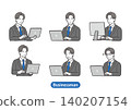 A set of 6 types of computer operations for businessmen (male office workers, suits, laptops, desktops, desk work) 140207154