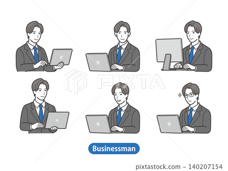 A set of 6 types of computer operations for businessmen (male office workers, suits, laptops, desktops, desk work) A set of 6 types of computer operations for businessmen (male office workers, suits, laptops, desktops, desk work) 140207154