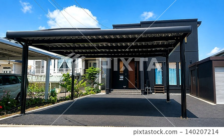 現代住宅的車棚和室外景觀設計 現代住宅的車棚和室外景觀設計 140207214