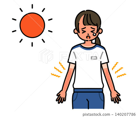 An illustration of a middle or high school girl whose skin is stinging from sunburn. An illustration of a middle or high school girl whose skin is stinging from sunburn. 140207786