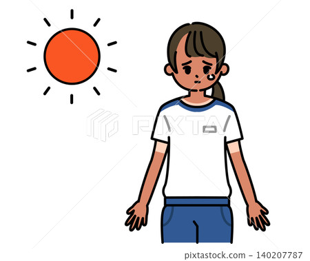 An illustration of a middle or high school girl whose skin has become dark from sun exposure. An illustration of a middle or high school girl whose skin has become dark from sun exposure. 140207787