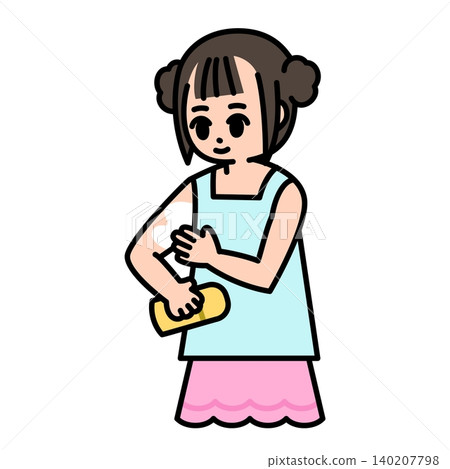 一幅女孩塗抹防曬霜的插圖。 一幅女孩塗抹防曬霜的插圖。 140207798