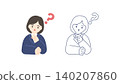 一幅插圖，描繪了一位身穿西裝、表情懷疑的女性。 140207860