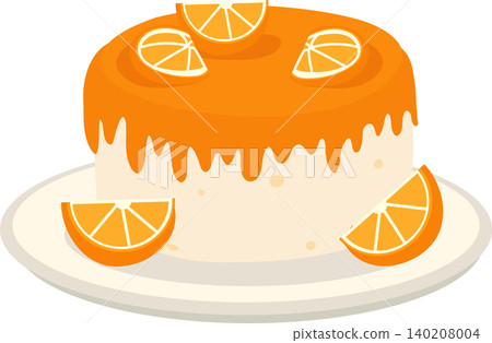 orange cake illustration with citrus slices on plate for bakery menus, dessert designs, food blogs orange cake illustration with citrus slices on plate for bakery menus, dessert designs, food blogs 140208004