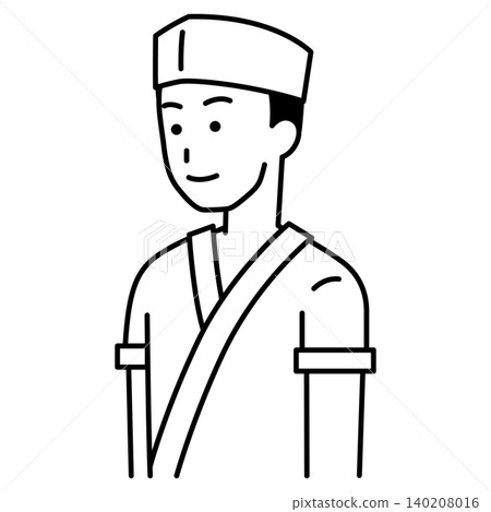 一家日本餐廳的男員工正目視前方。 一家日本餐廳的男員工正目視前方。 140208016