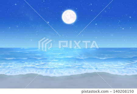 An illustration of a nighttime seascape with a full moon and starry sky. An illustration of a nighttime seascape with a full moon and starry sky. 140208150