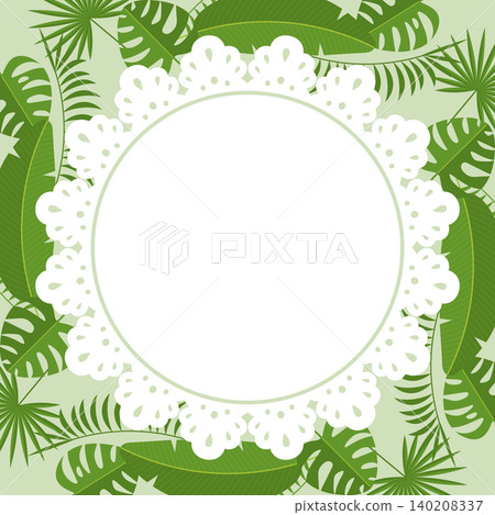 復古熱帶樹葉和蕾絲背景(方形) 復古熱帶樹葉和蕾絲背景(方形) 140208337