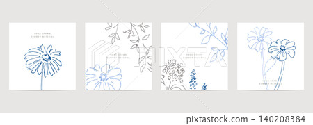 Vector illustration postcards of plants. Summer herb illustration set. Line art of plants. Vector illustration postcards of plants. Summer herb illustration set. Line art of plants. 140208384
