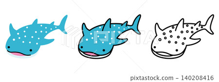 A set of whale shark illustrations: Pop and cute sea creatures A set of whale shark illustrations: Pop and cute sea creatures 140208416