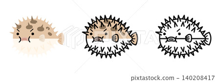 A set of illustrations of pufferfish - cute and pop-art sea creatures 140208417