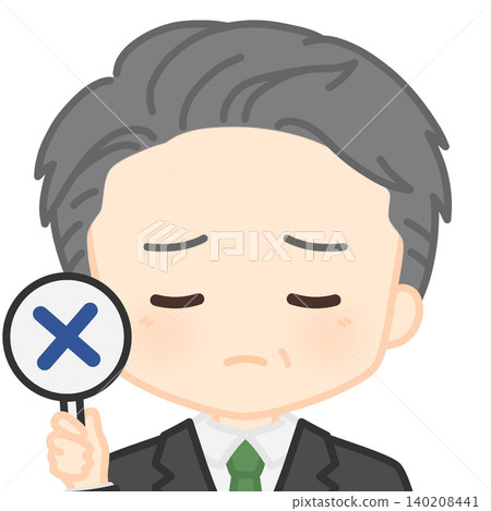 Male employee holding an X sign Male employee holding an X sign 140208441