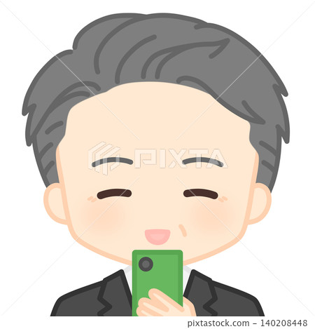 A smiling male employee looking at his smartphone. A smiling male employee looking at his smartphone. 140208448